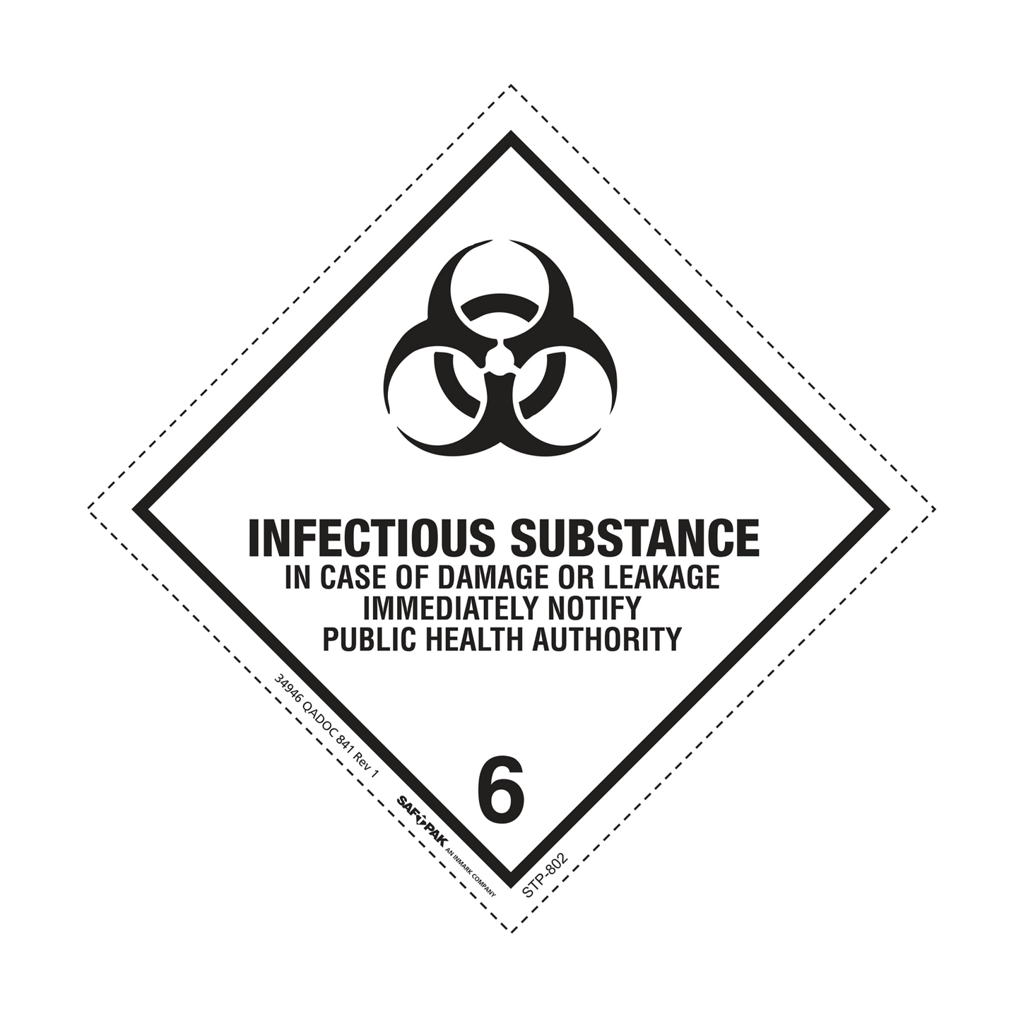 Saf-T-Pak® STP-802 Class 6.2 Infectious Substance Labels, 4 x 4", 120/Case, (US or Canada)