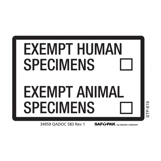 Saf-T-Pak® STP-819 Exempt Human / Exempt Animal Specimen Labels 2"x3" , 120/Case
