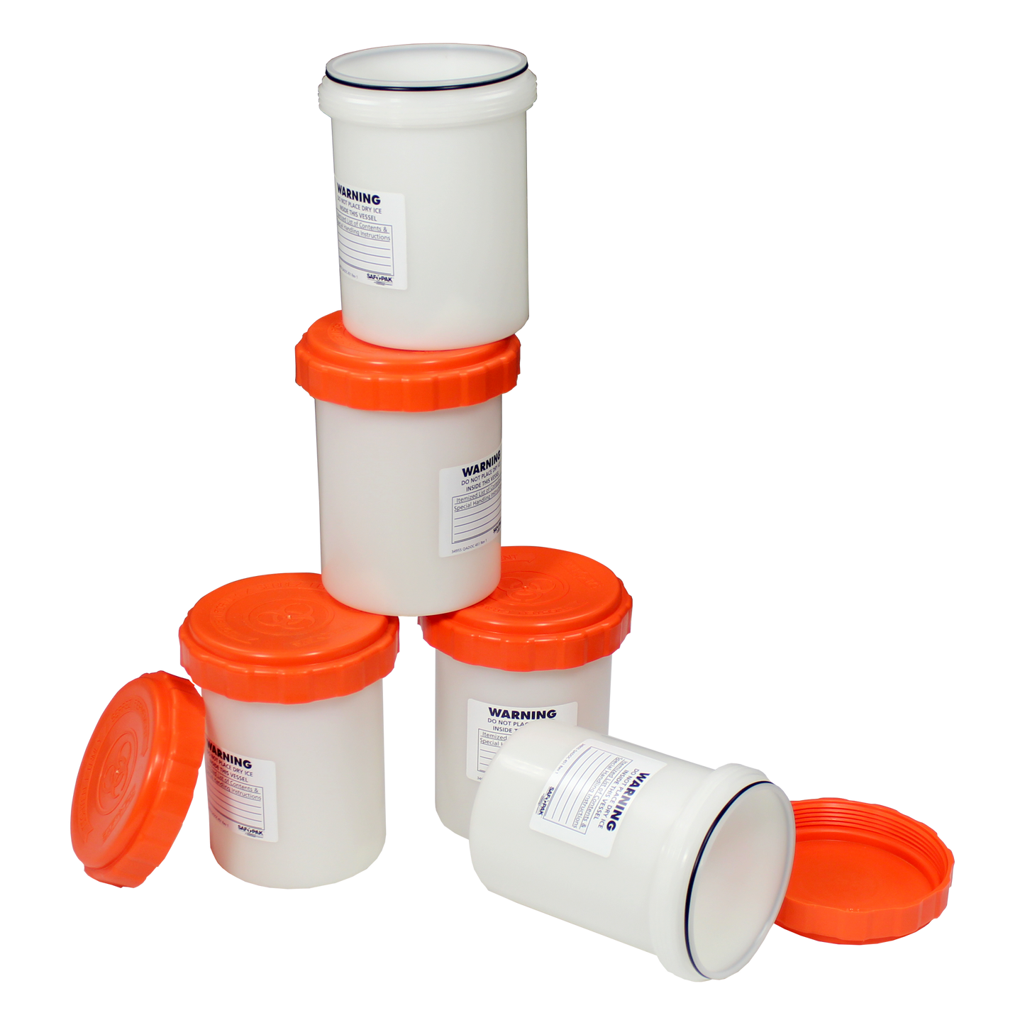 Saf-T-Pak® STP-104 - 1.25L Reusable Polypropylene Secondary Pressure Vessel, Orange Lid, 6/Case