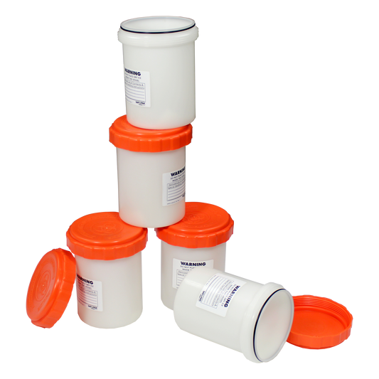 Saf-T-Pak® STP-104 - 1.25L Reusable Polypropylene Secondary Pressure Vessel, Orange Lid, 6/Case